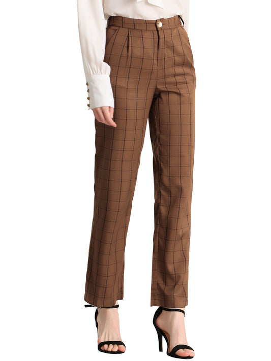 Pantalones a cuadros para mujer, cintura elástica, informales, para trabajo y oficina