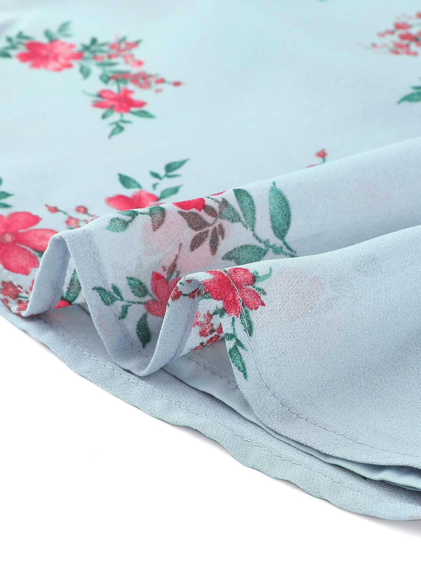 Women's Ruffle Collar 3/4 Sleeve Tie Neck Chiffon Floral Blouse Top