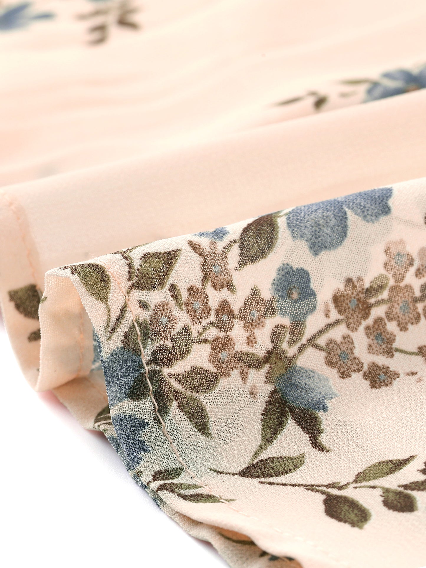 Women's Ruffle Collar 3/4 Sleeve Tie Neck Chiffon Floral Blouse Top