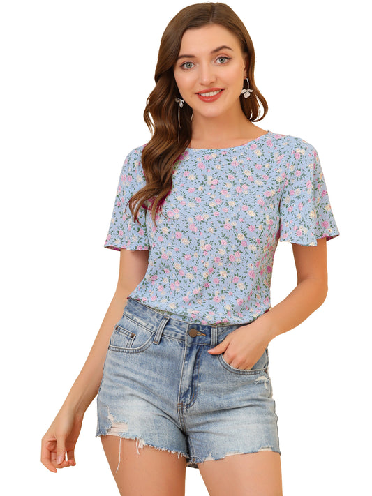 Women's Floral Chiffon Summer Flutter Sleeve Blouse