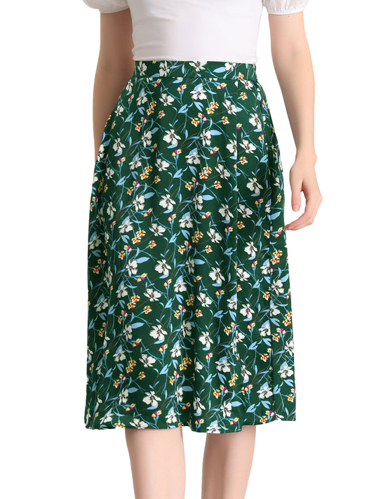 Women's Boho Floral High Waist Split A Line Midi Skirt