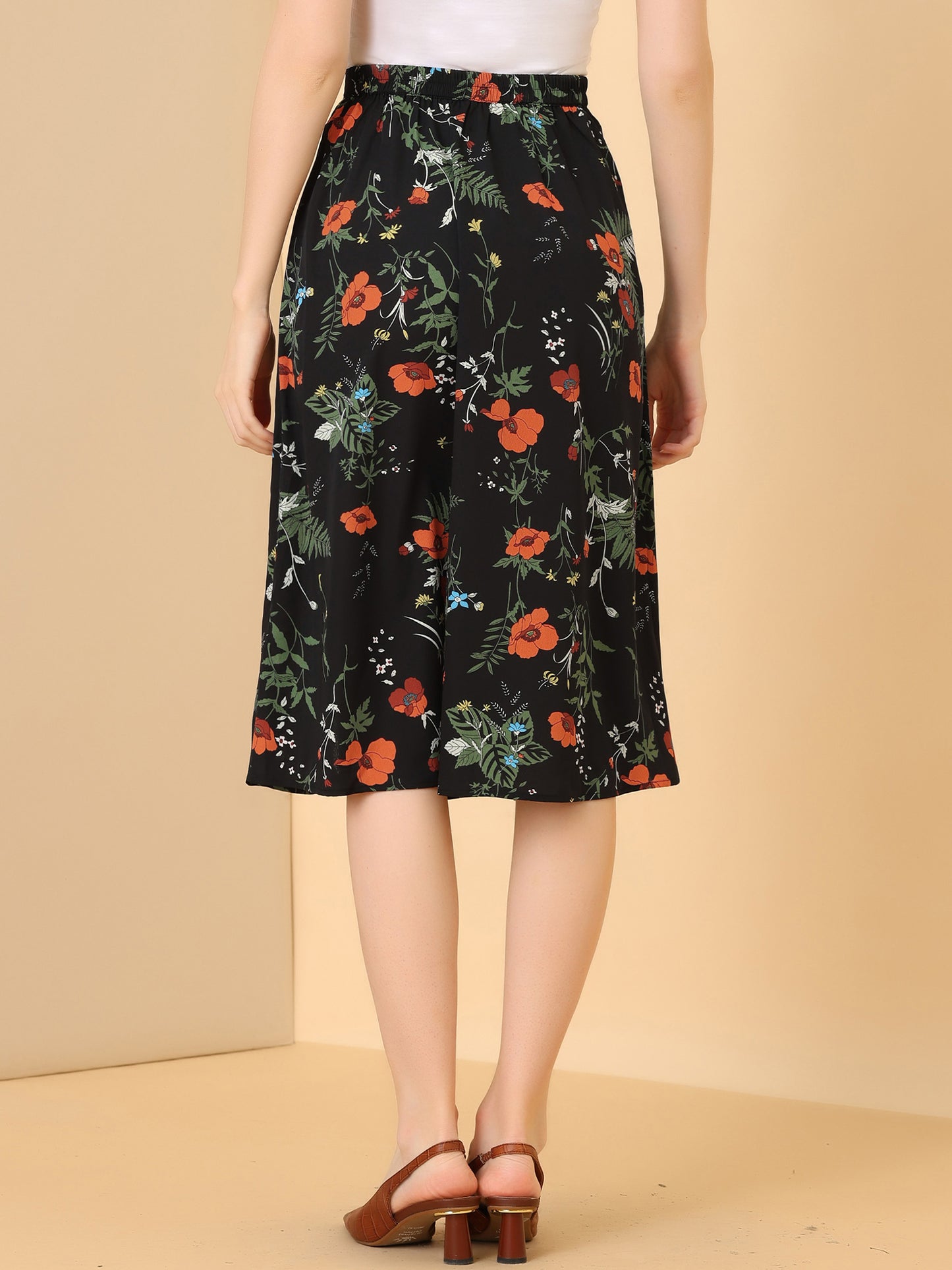 Women's Boho Floral High Waist Split A Line Midi Skirt