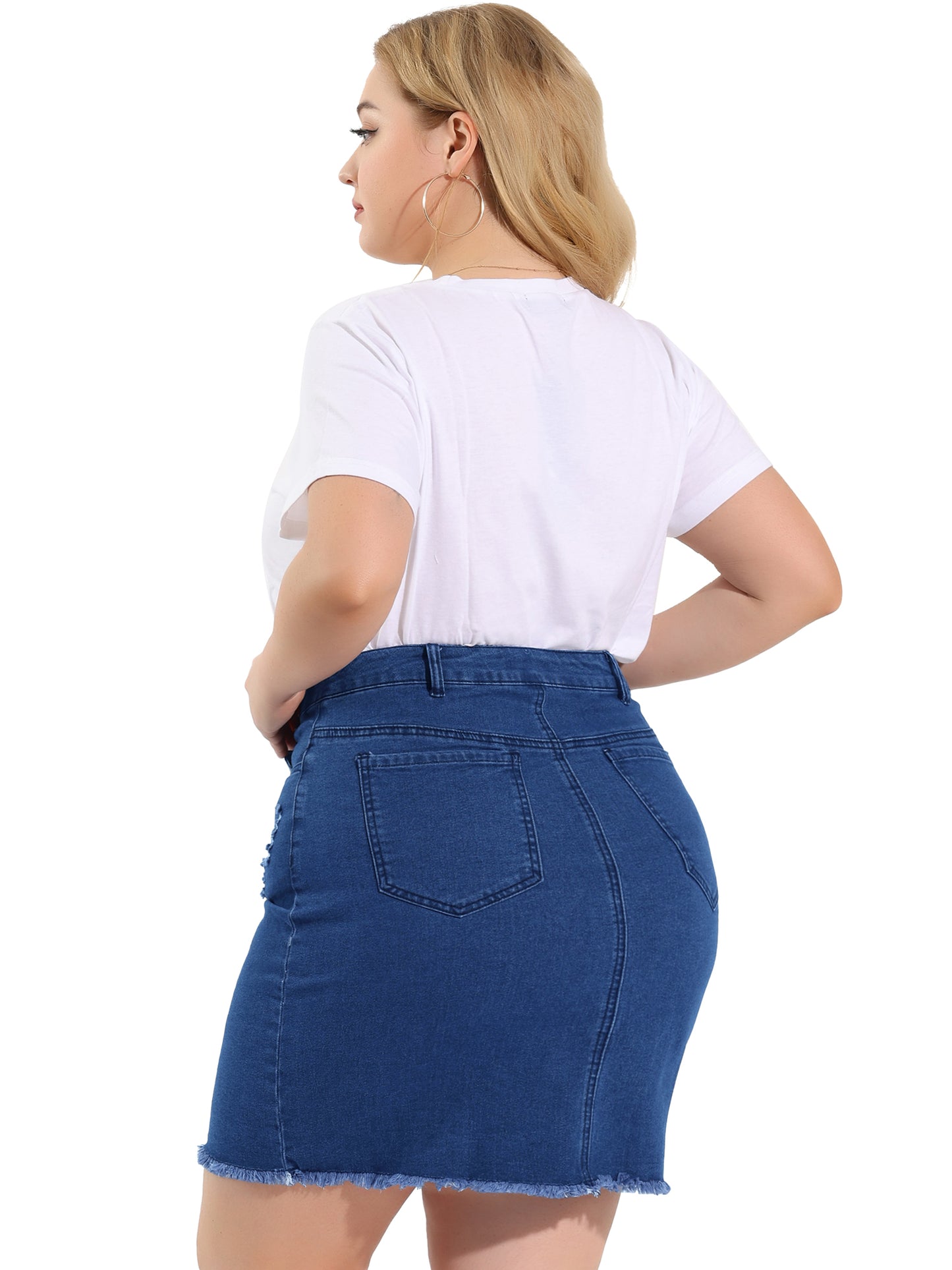 Women's Plus Size Denim Short Skirt Distressed Frayed A-Line Ripped Mini Jean Skirt