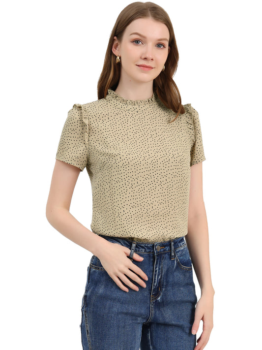 Women's Ruffled Retro Short Sleeve Polka Dots Blouse