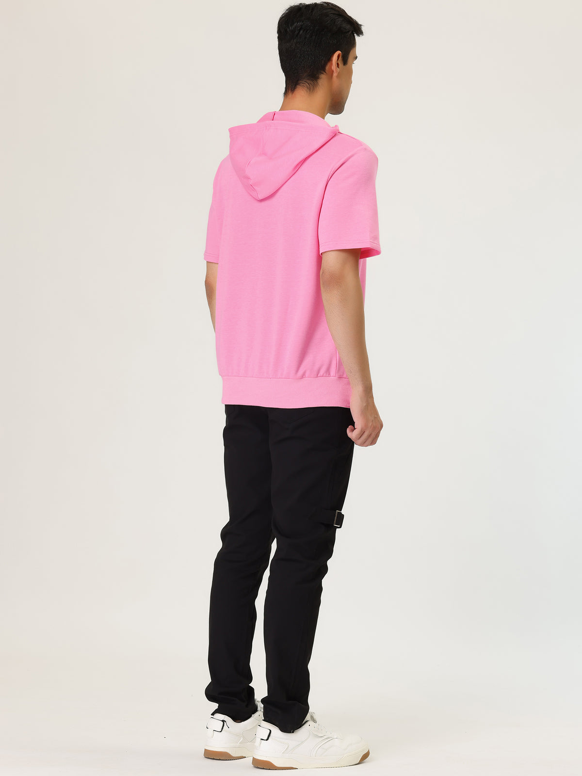 [PACK SALES] Men's 2 Pieces Solid Color Zip Up Short Sleeves Sweatshirt with Drawstring Hood