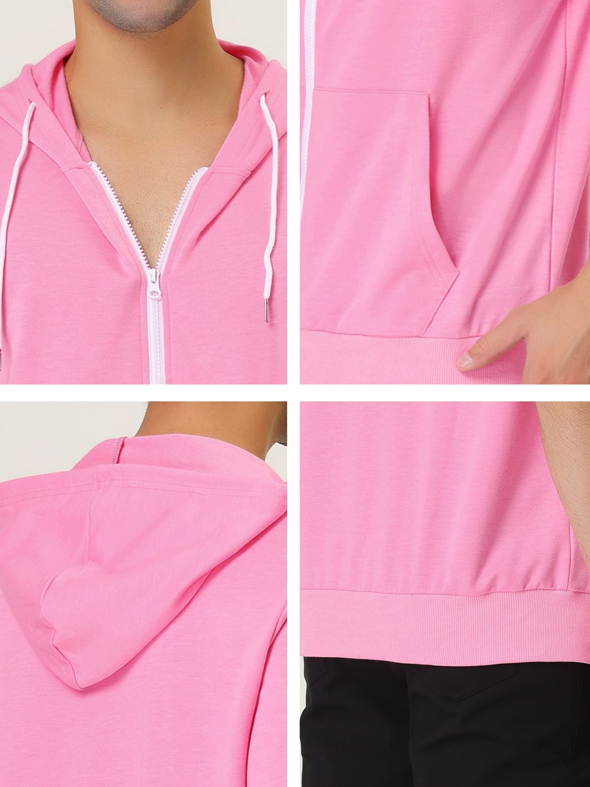 [PACK SALES] Men's 2 Pieces Solid Color Zip Up Short Sleeves Sweatshirt with Drawstring Hood