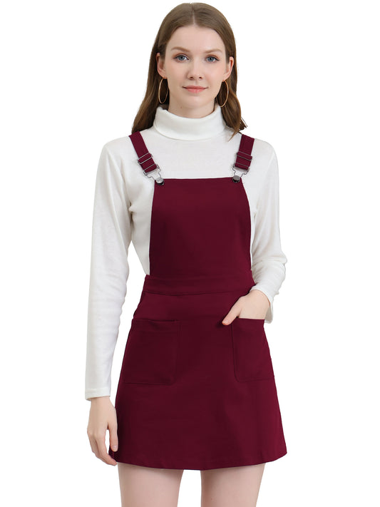 Women's Adjustable Strap Suspender Skirt with Pocket A-Line Pinafore Overall Dress