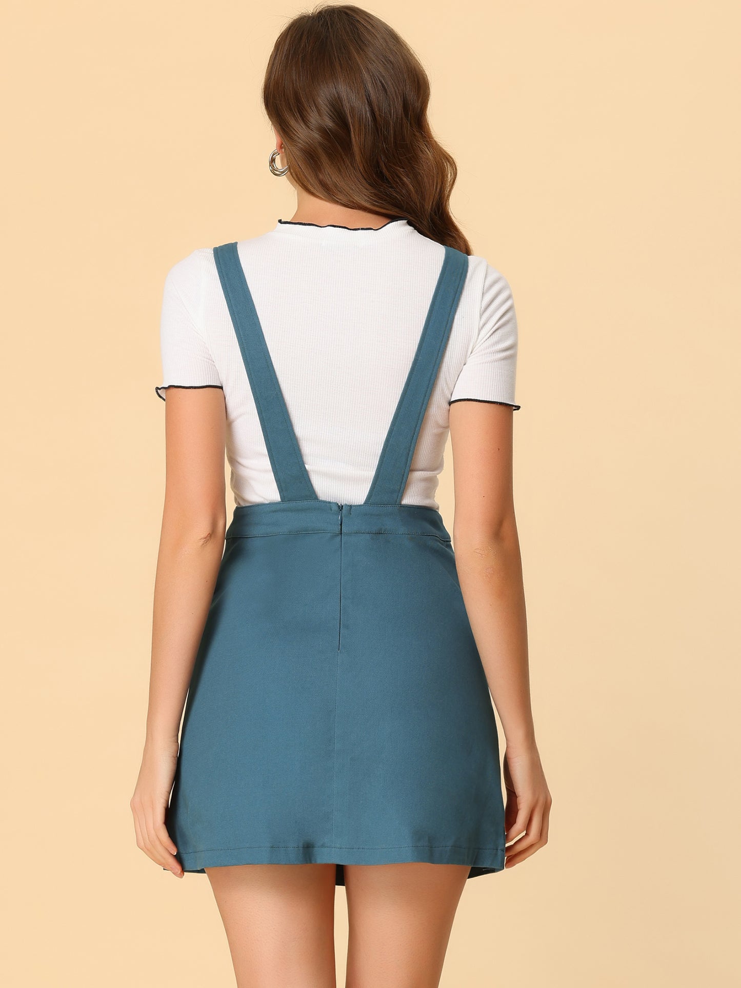 Women's Adjustable Strap Suspender Skirt with Pocket A-Line Pinafore Overall Dress