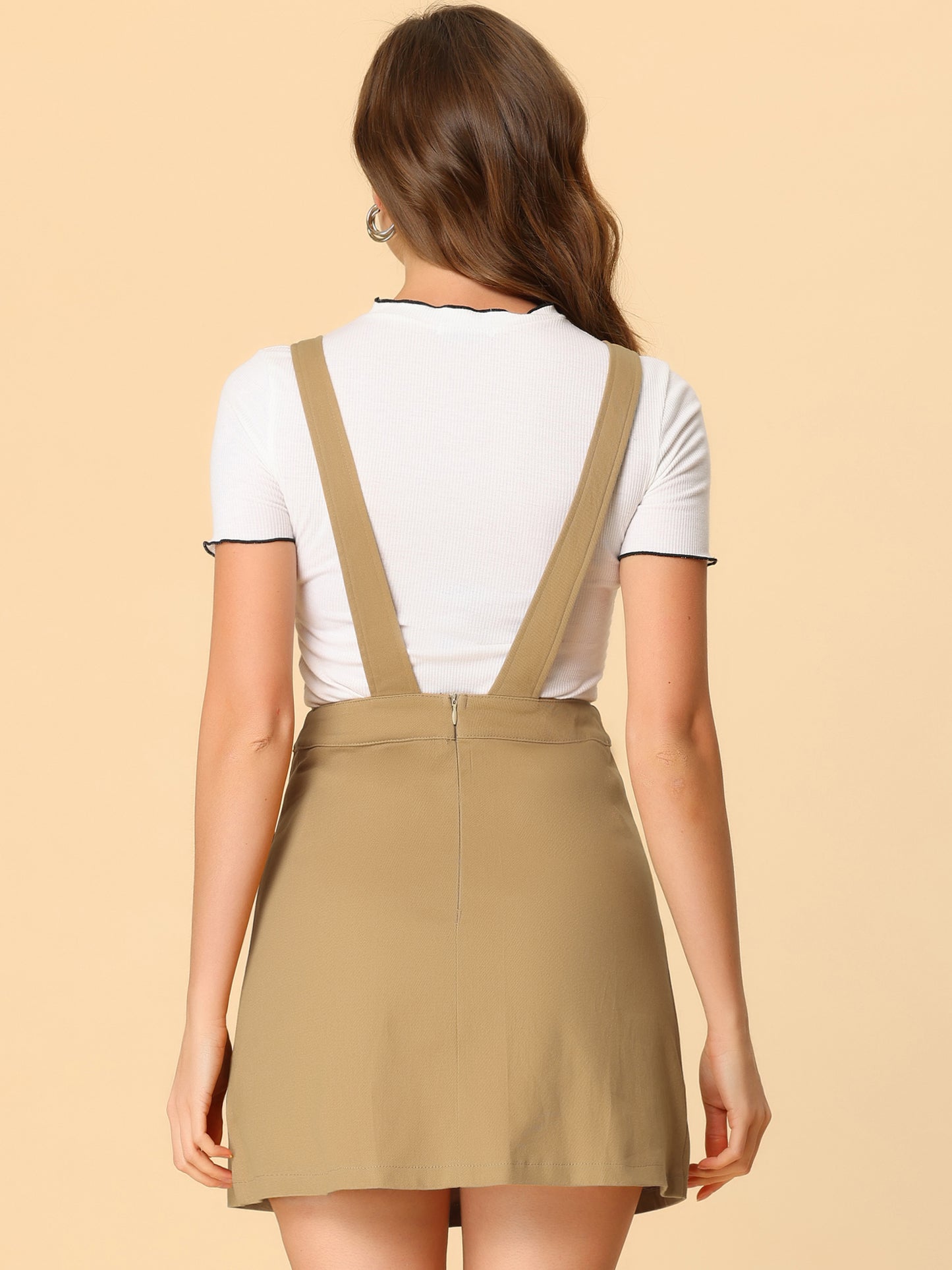 Women's Adjustable Strap Suspender Skirt with Pocket A-Line Pinafore Overall Dress