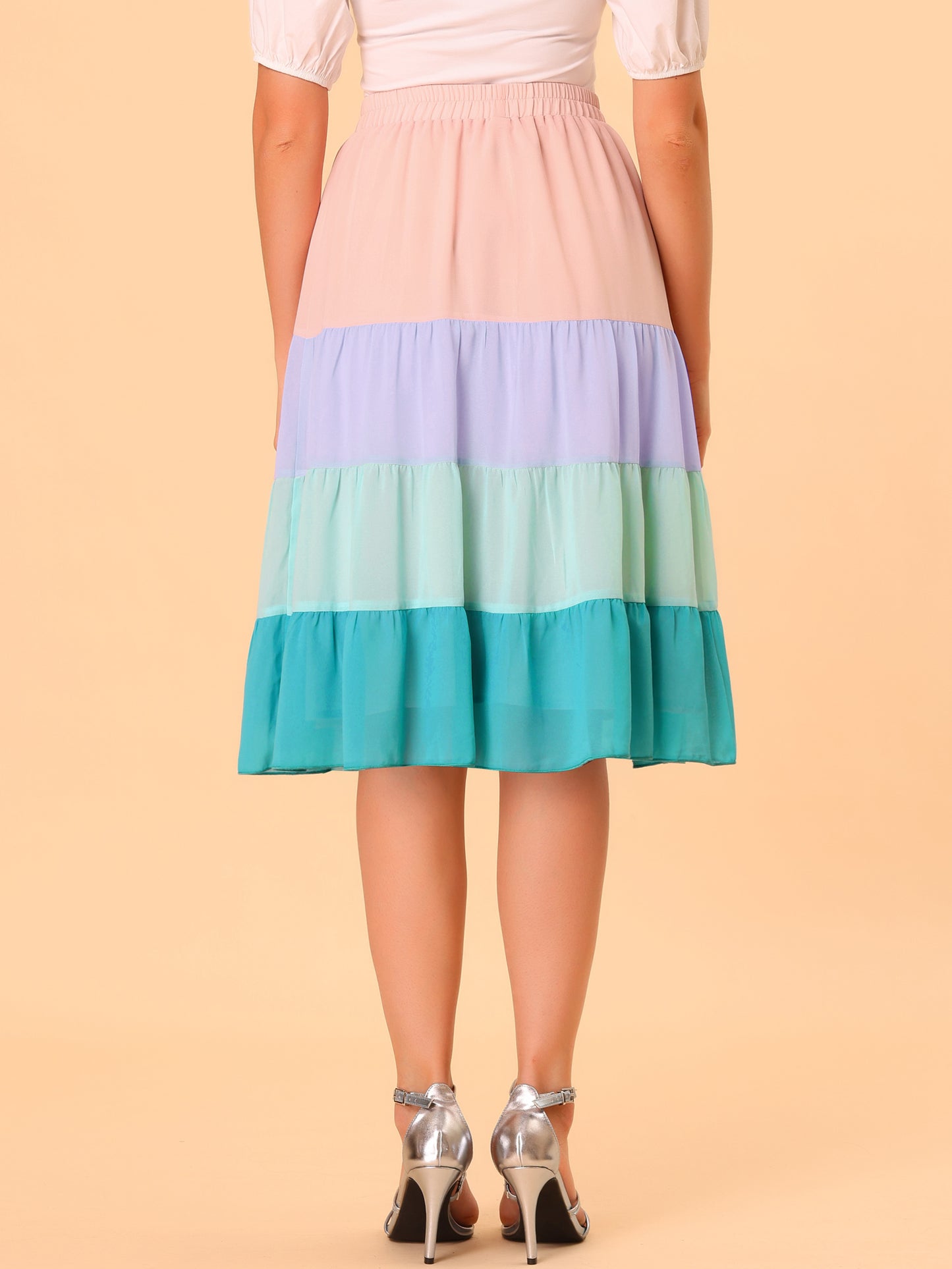 Falda de gasa con bloques de color y cintura alta en capas para mujer