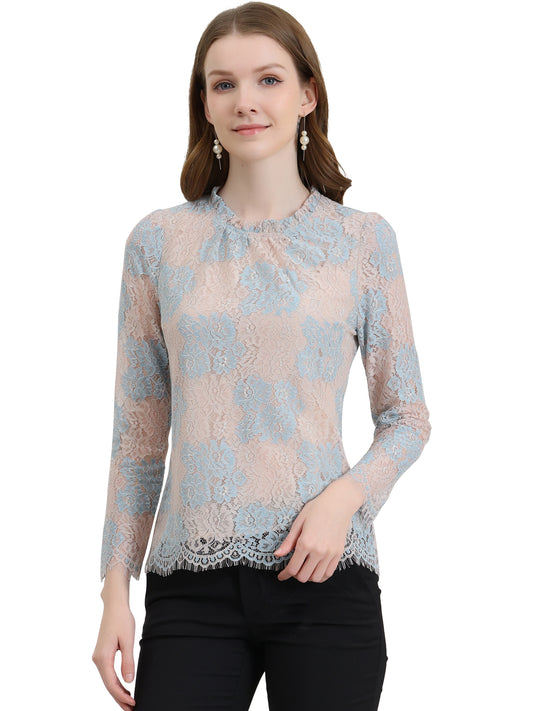 Blusa elegante de manga larga con encaje y peplum para mujer