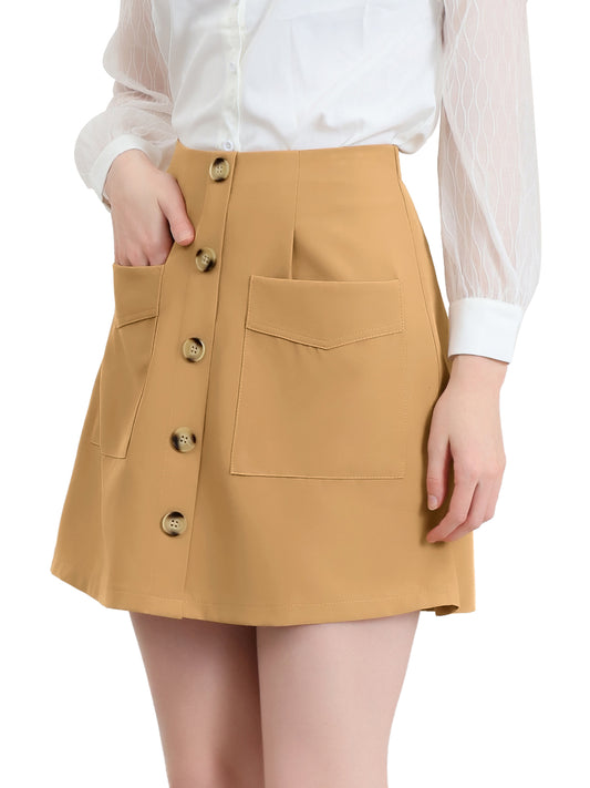 Falda corta de cintura alta con botones para oficina y trabajo para mujer