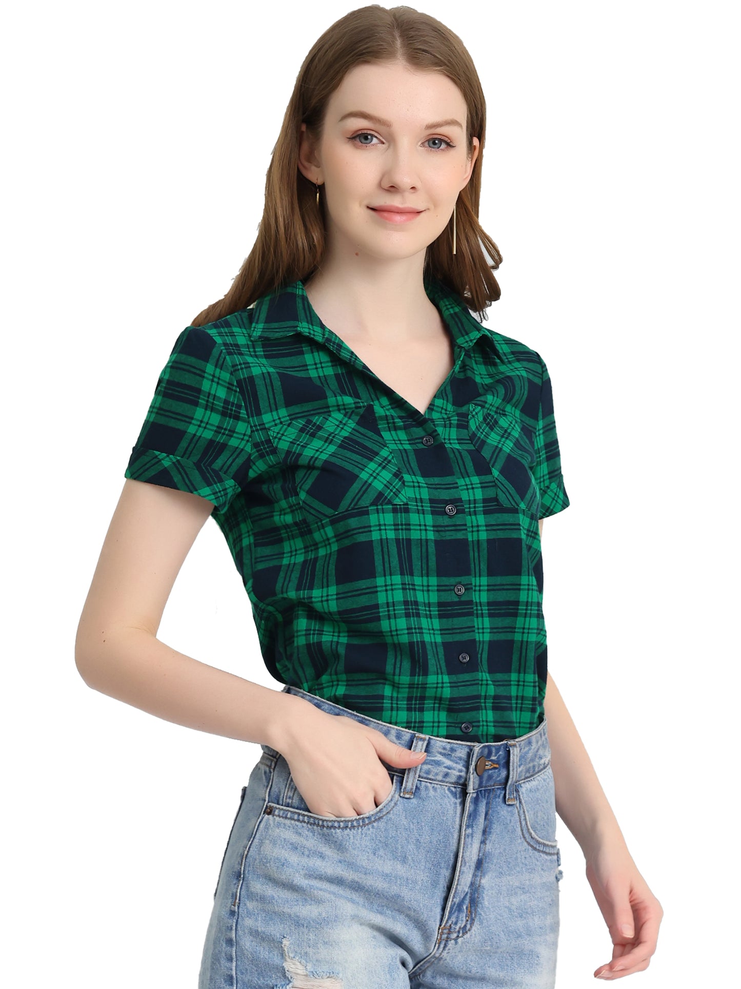 Women's Classic Button Down Cotton Plaid Shirt (Available in Plus Size)