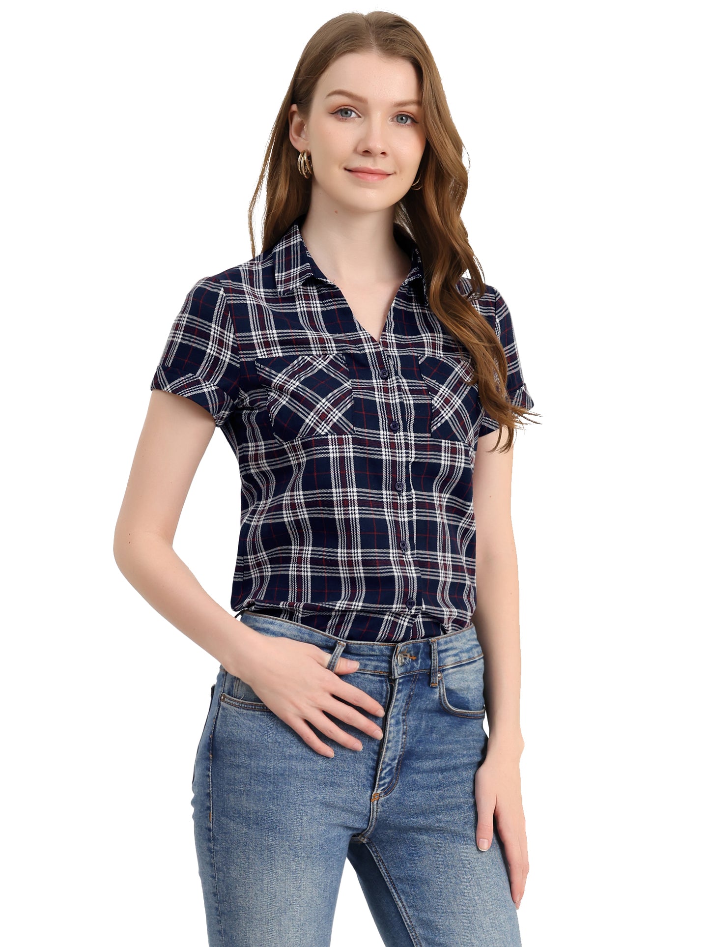 Women's Classic Button Down Cotton Plaid Shirt (Available in Plus Size)