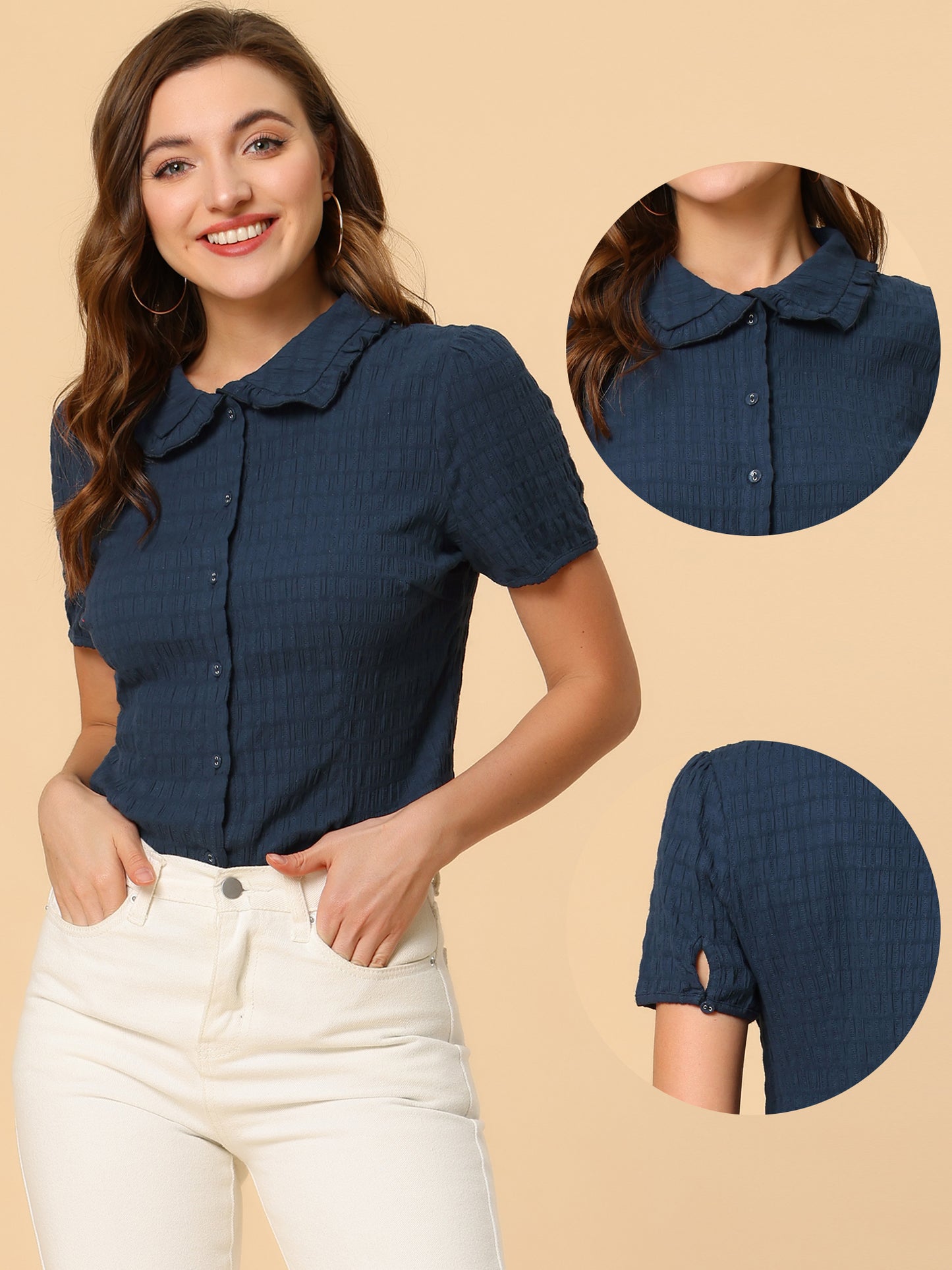 Women's Sweet Peter Pan Collar Button Down Shirt