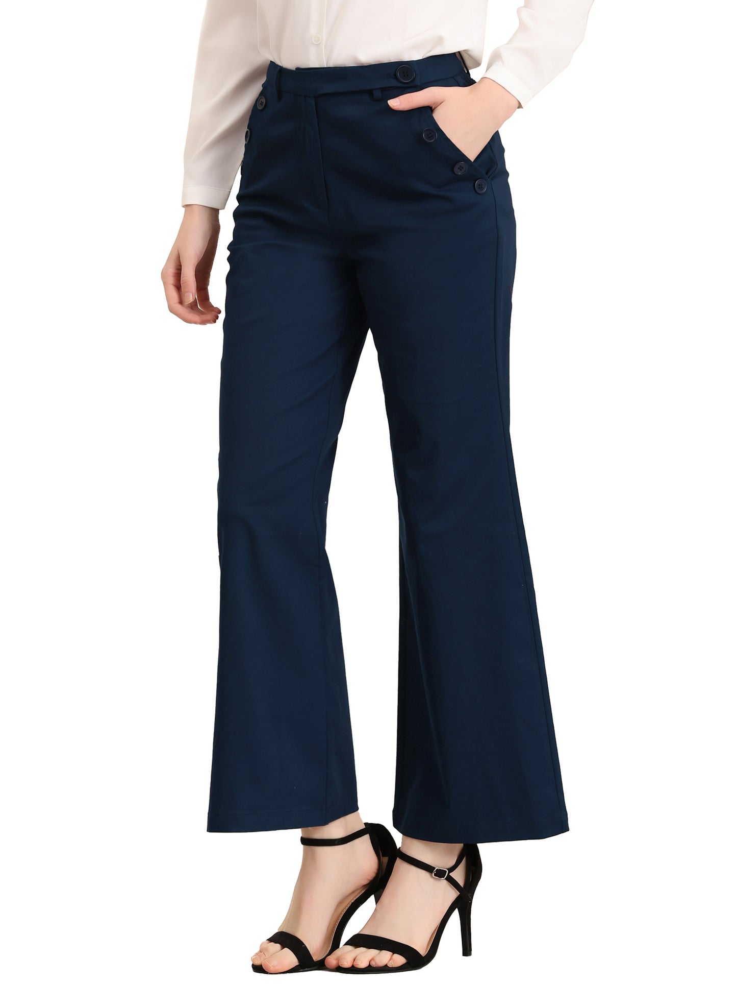 Pantalones largos acampanados de cintura alta para mujer, elegantes pantalones de trabajo