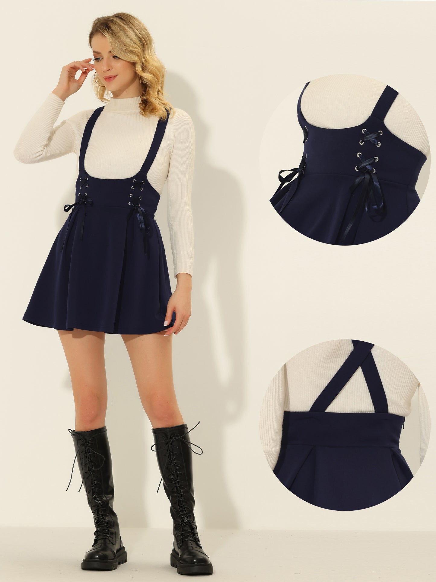 Women's High Waist Brace Skirts A-Line Mini Lace Up Suspender Skirt