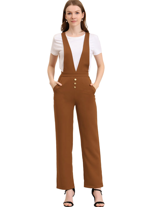Women's Overalls Wide Leg Pants Slant Pocket Long Suspenders Jumpsuit