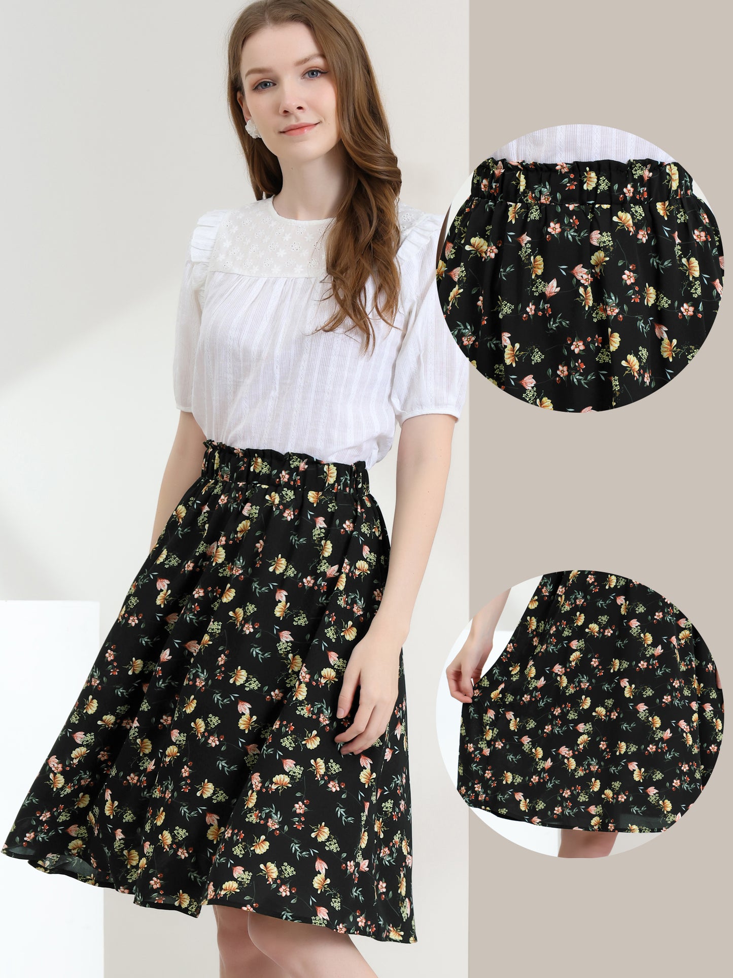 Falda floral de verano de corte A hasta la rodilla para mujer