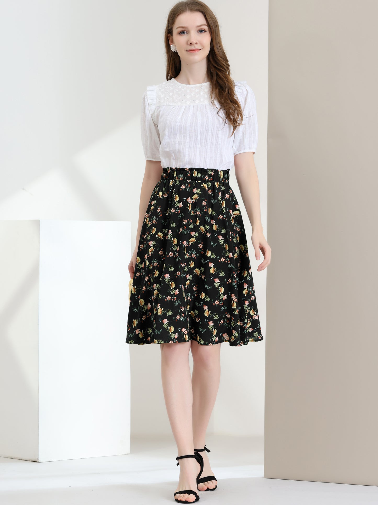 Falda floral de verano de corte A hasta la rodilla para mujer