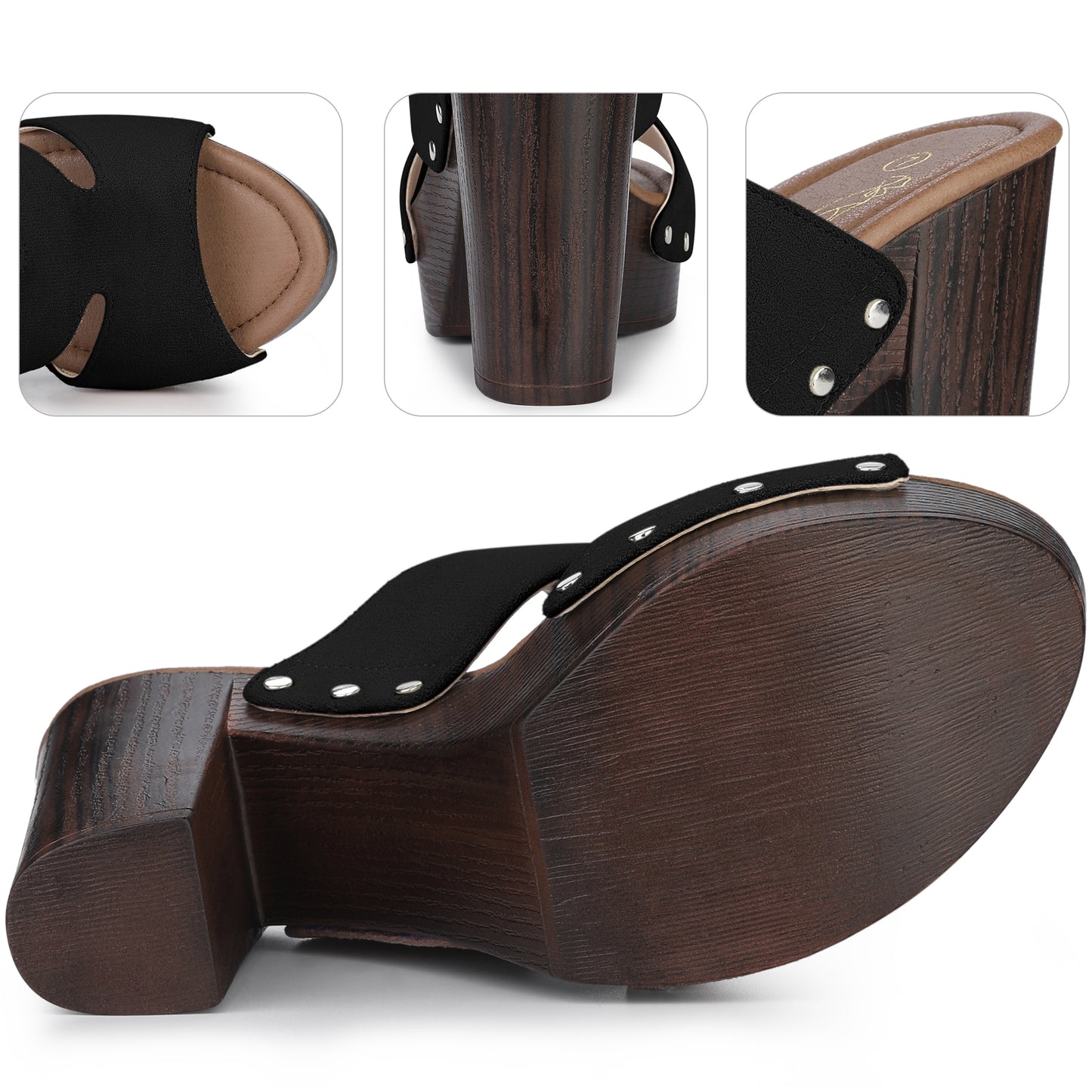 Women Platform Slip On Block High Heels Slides Sandals