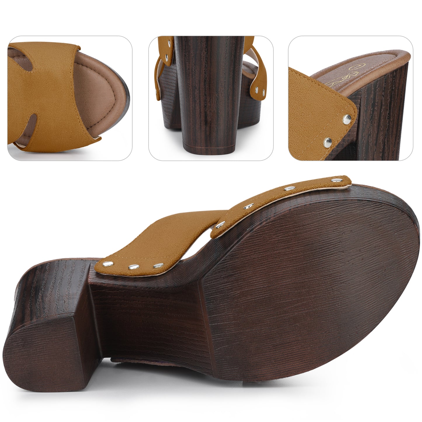 Women Platform Slip On Block High Heels Slides Sandals