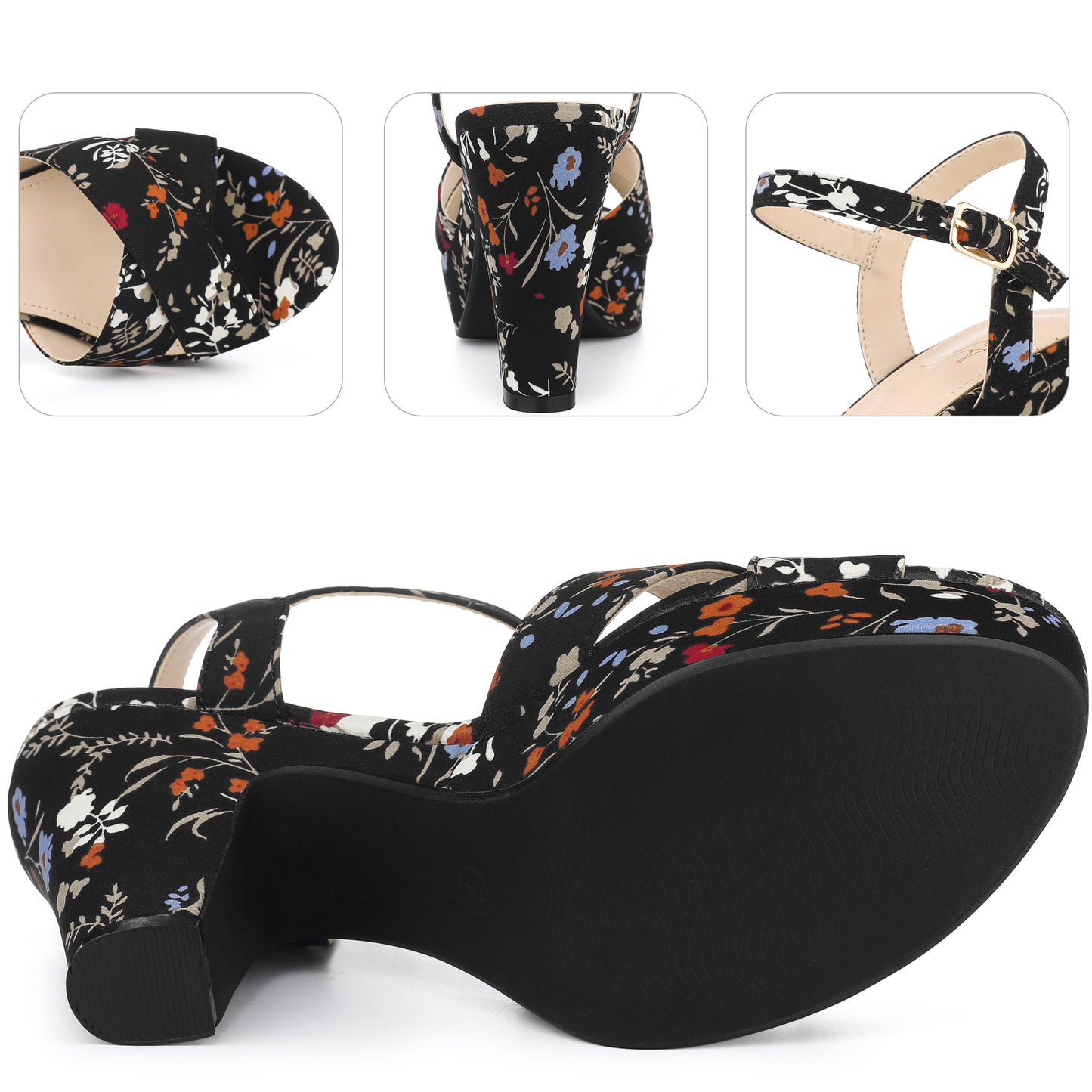 Sandalias de plataforma con tacón grueso y diseño floral para mujer