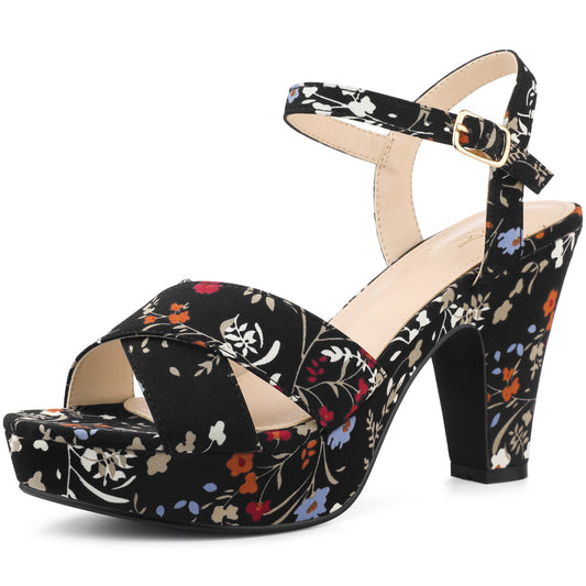 Sandalias de plataforma con tacón grueso y diseño floral para mujer