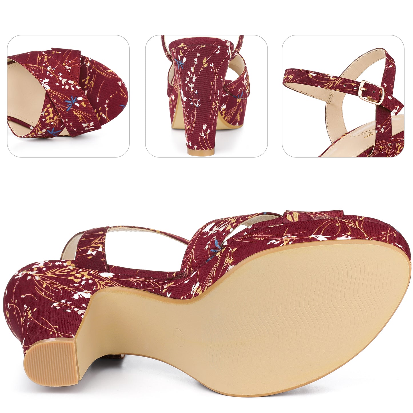 Sandalias de plataforma con tacón grueso y diseño floral para mujer