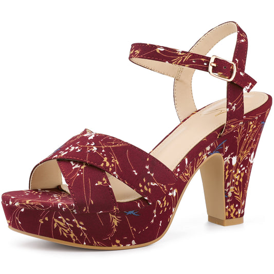 Sandalias de plataforma con tacón grueso y diseño floral para mujer