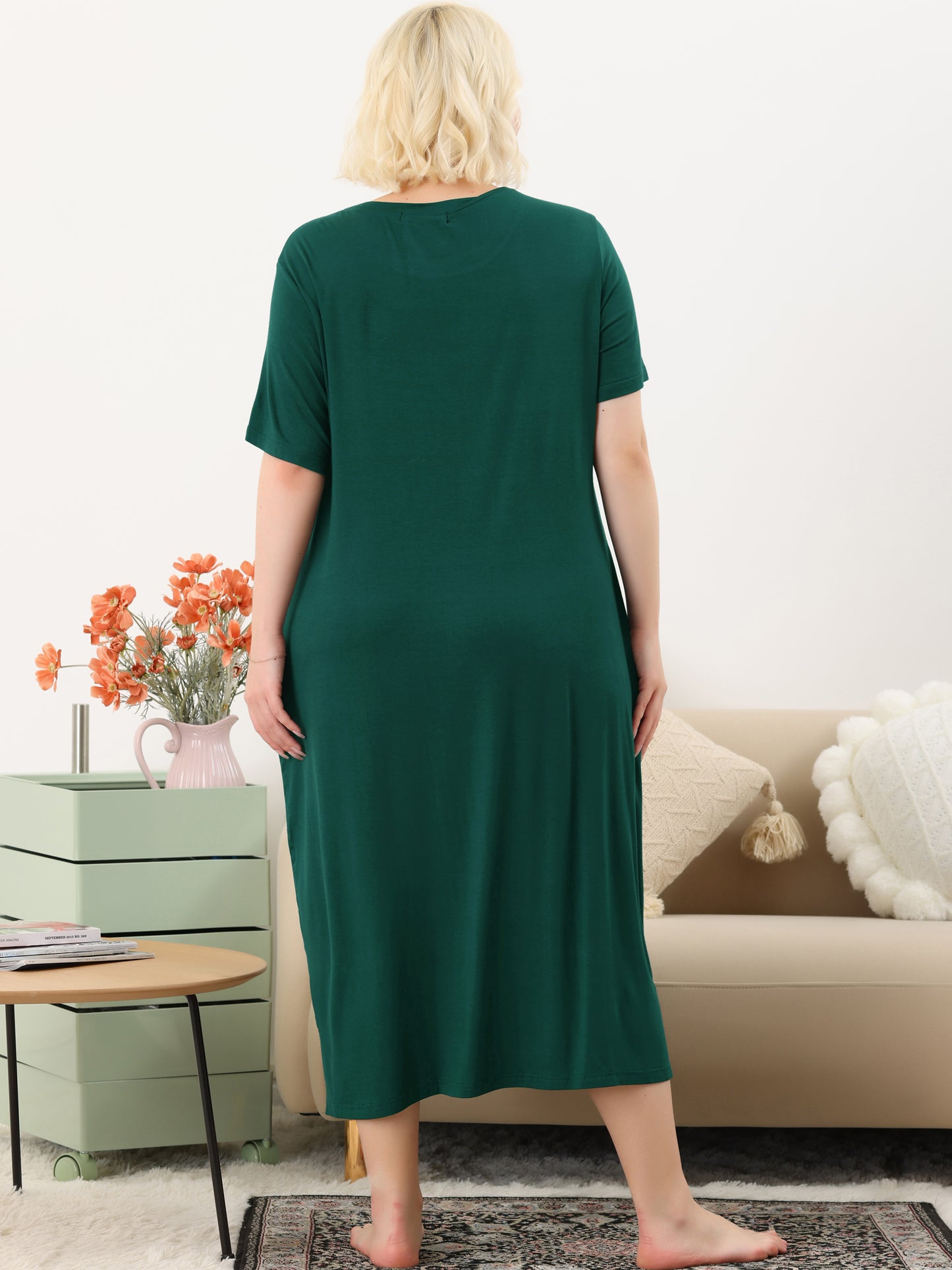 Camisón de talla grande para mujer, vestido de pijama holgado con bonito gato y bolsillos