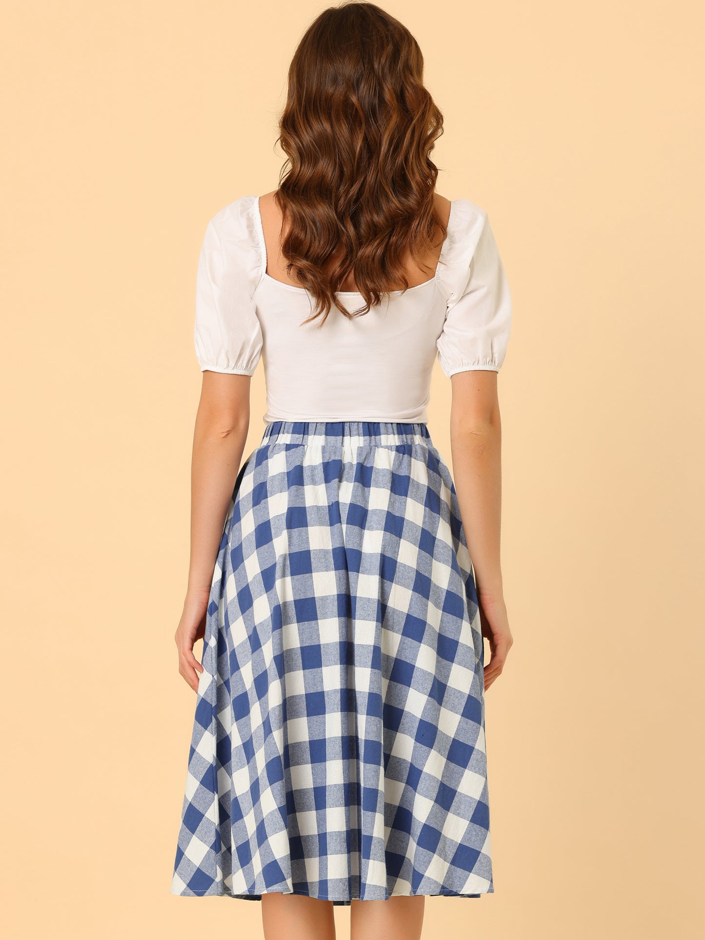 Falda de mujer con bolsillos, estilo skater, acampanada, estilo retro, midi, de cuadros vichy