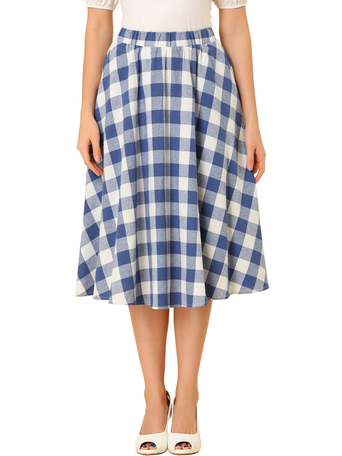 Falda de mujer con bolsillos, estilo skater, acampanada, estilo retro, midi, de cuadros vichy