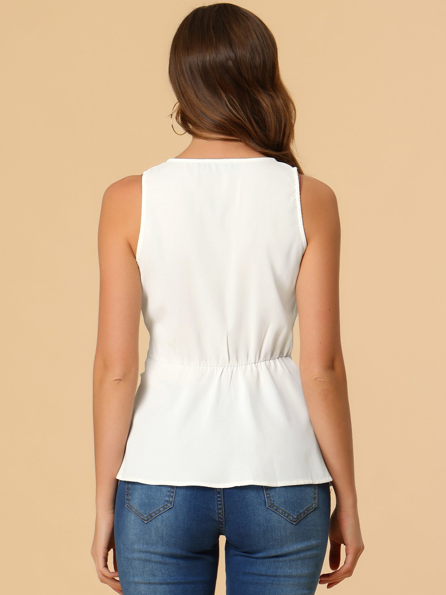 Women's Sleeveless V Neckline Wrap Elegant Tie Waist Top
