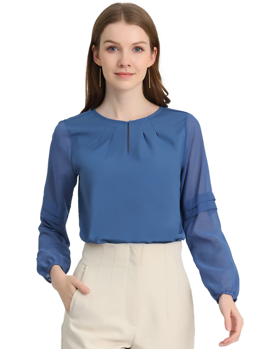 Women's Keyhole Neck Long Sleeve Business Casual Blouse Shirt