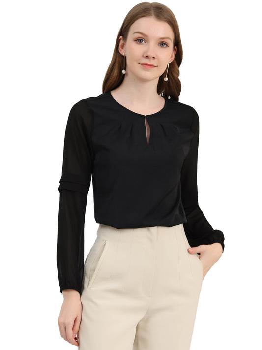Women's Keyhole Neck Long Sleeve Business Casual Blouse Shirt
