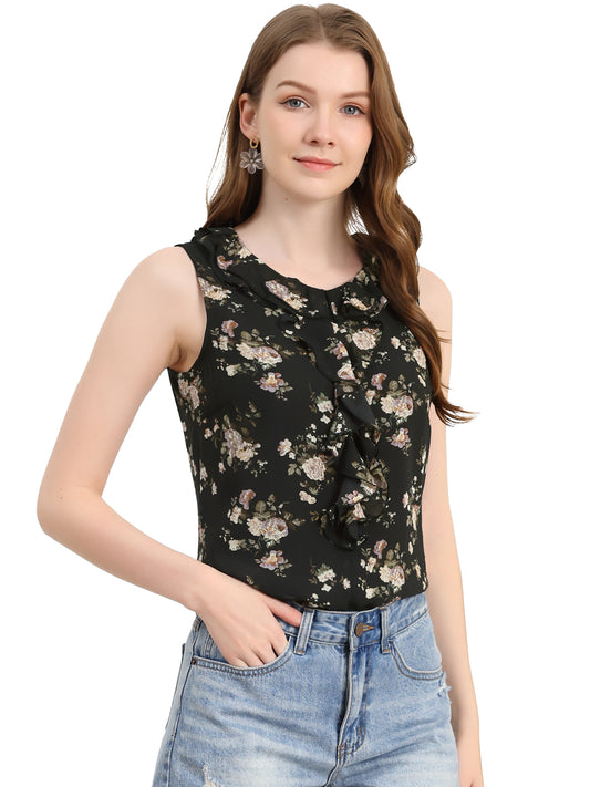 Women's Ruffle Sleeveless Chiffon Floral Top