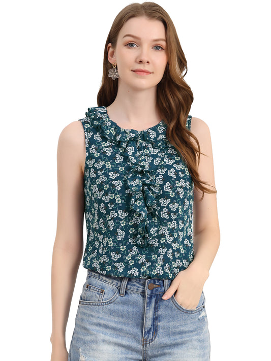 Women's Ruffle Sleeveless Chiffon Floral Top
