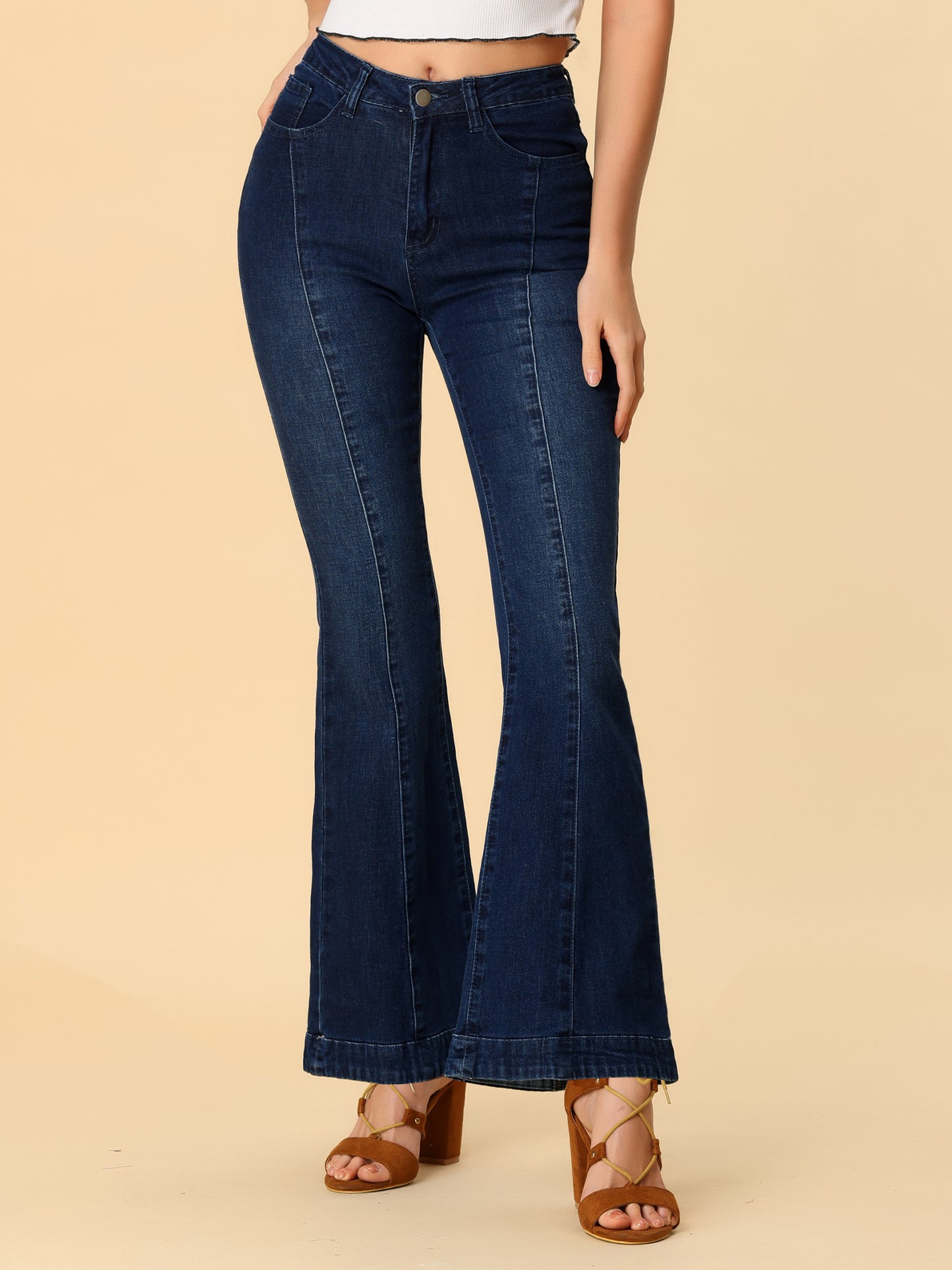 Women's High Waist Flare Jeans Retro Stretchy Denim Jean Pants Bell Bottom Jeans