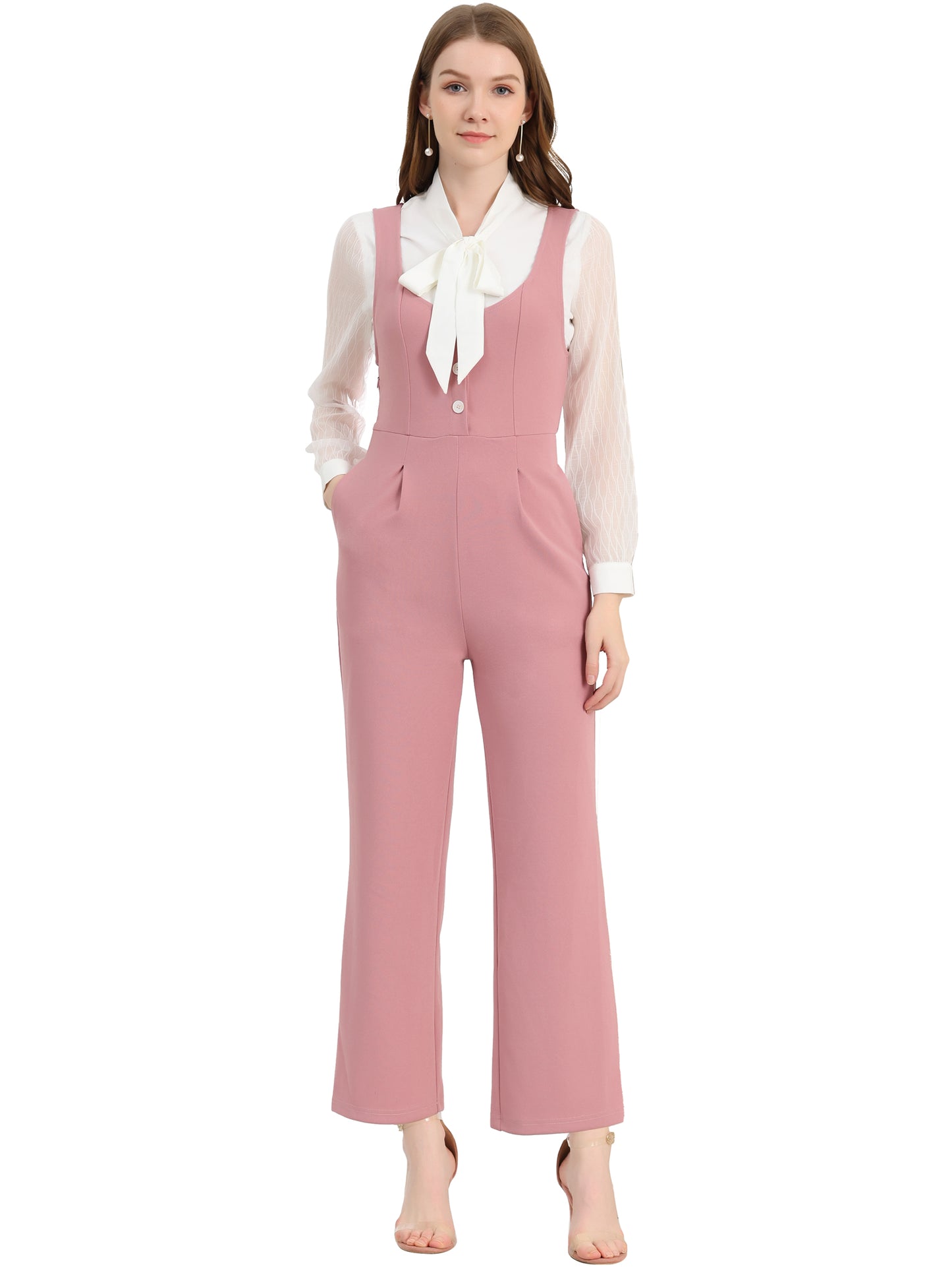 Women's High Waist Casual Wide Leg Pants Overalls Jumpsuit