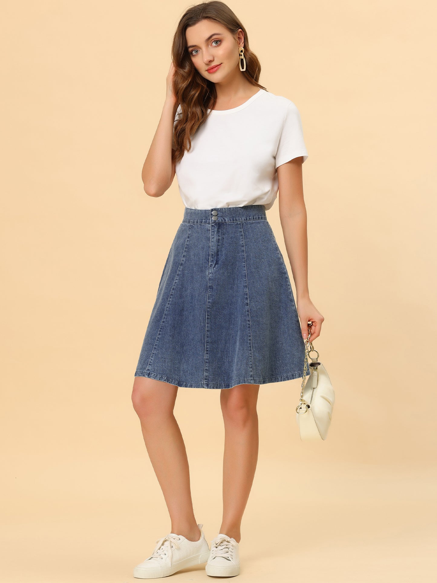 Women's High Waisted A-Line Flared Casual Denim Skirt (Available in Plus Size)