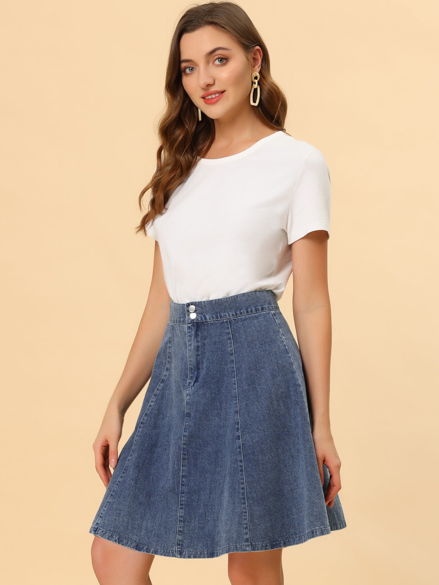 Women's High Waisted A-Line Flared Casual Denim Skirt (Available in Plus Size)