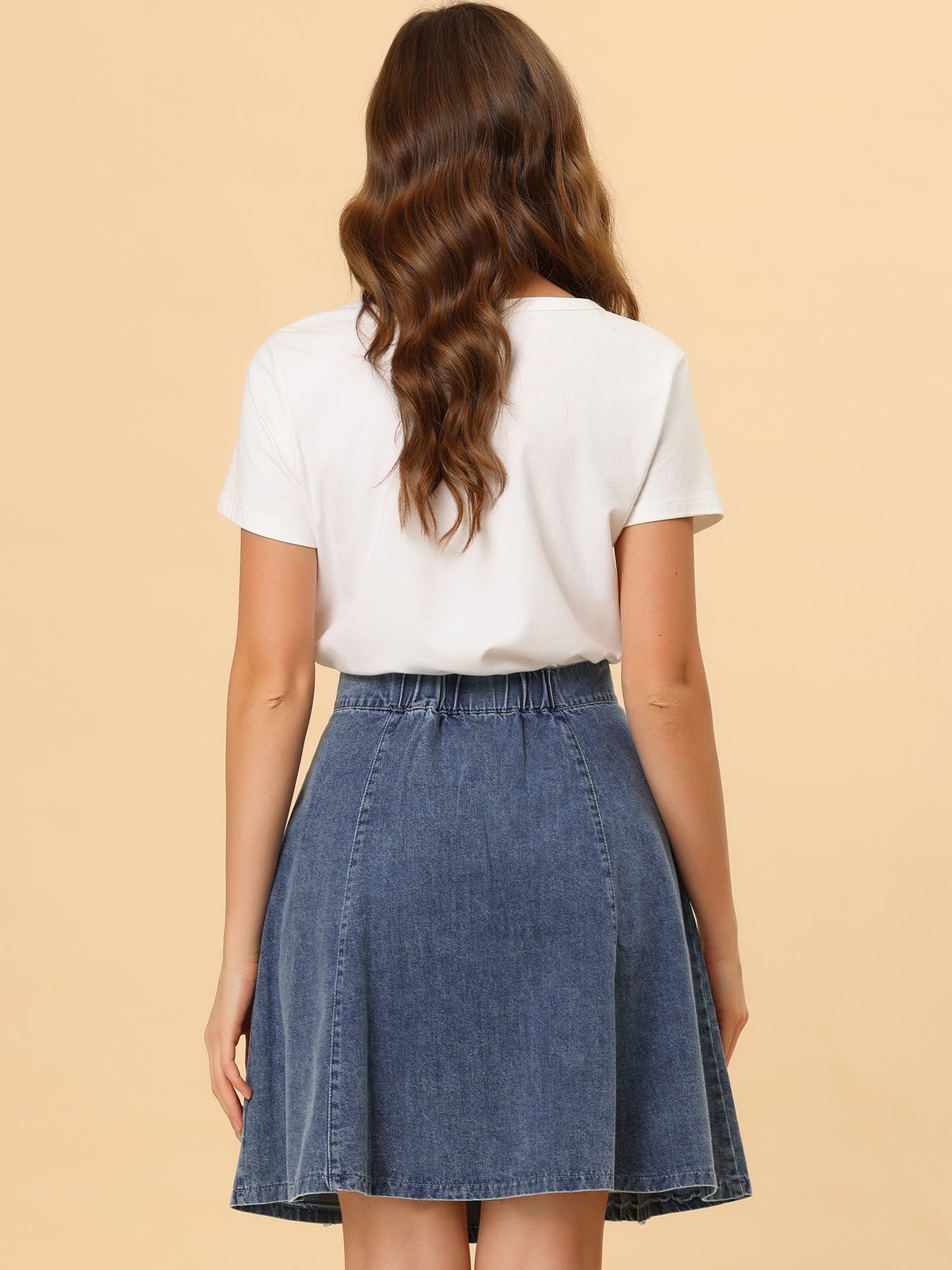 Women's High Waisted A-Line Flared Casual Denim Skirt (Available in Plus Size)