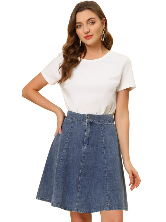 Women's High Waisted A-Line Flared Casual Denim Skirt (Available in Plus Size)