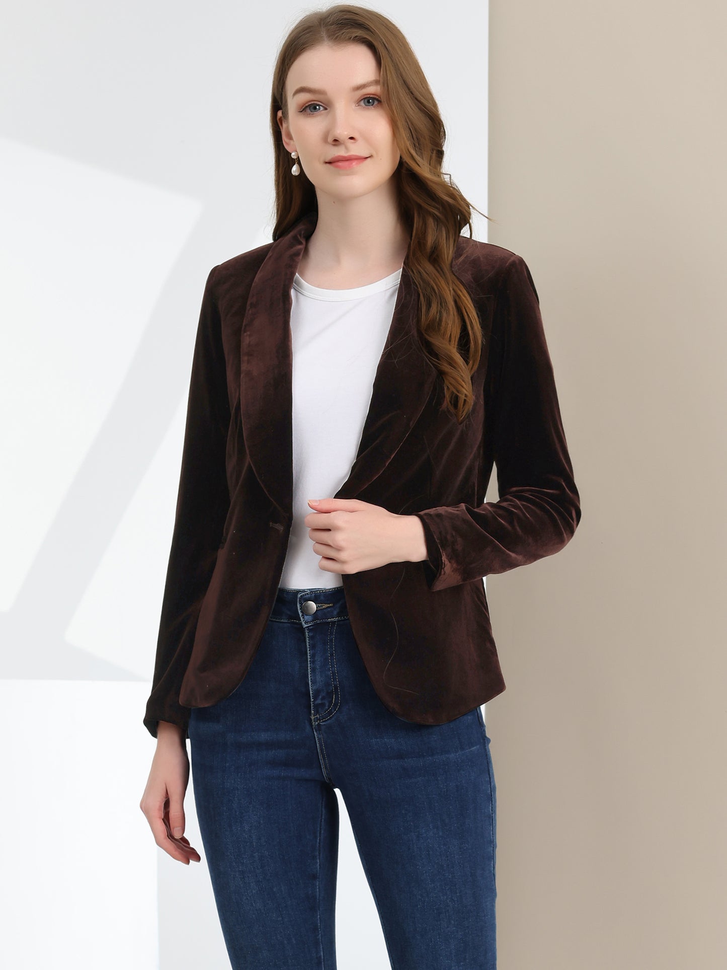 Women's Shawl Collar 1 Button Velvet Blazer (Available in Plus Size)