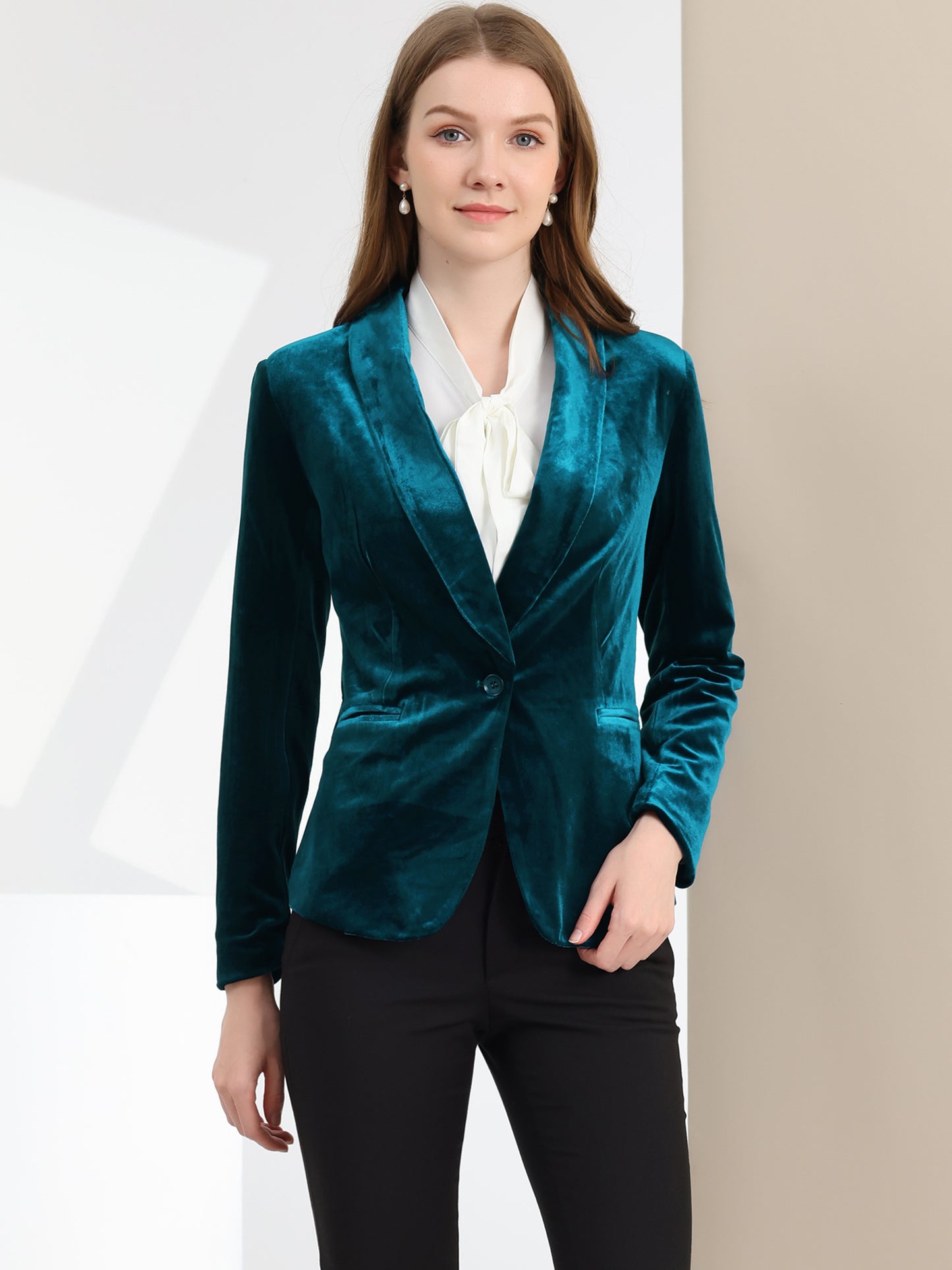 Women's Shawl Collar 1 Button Velvet Blazer (Available in Plus Size)