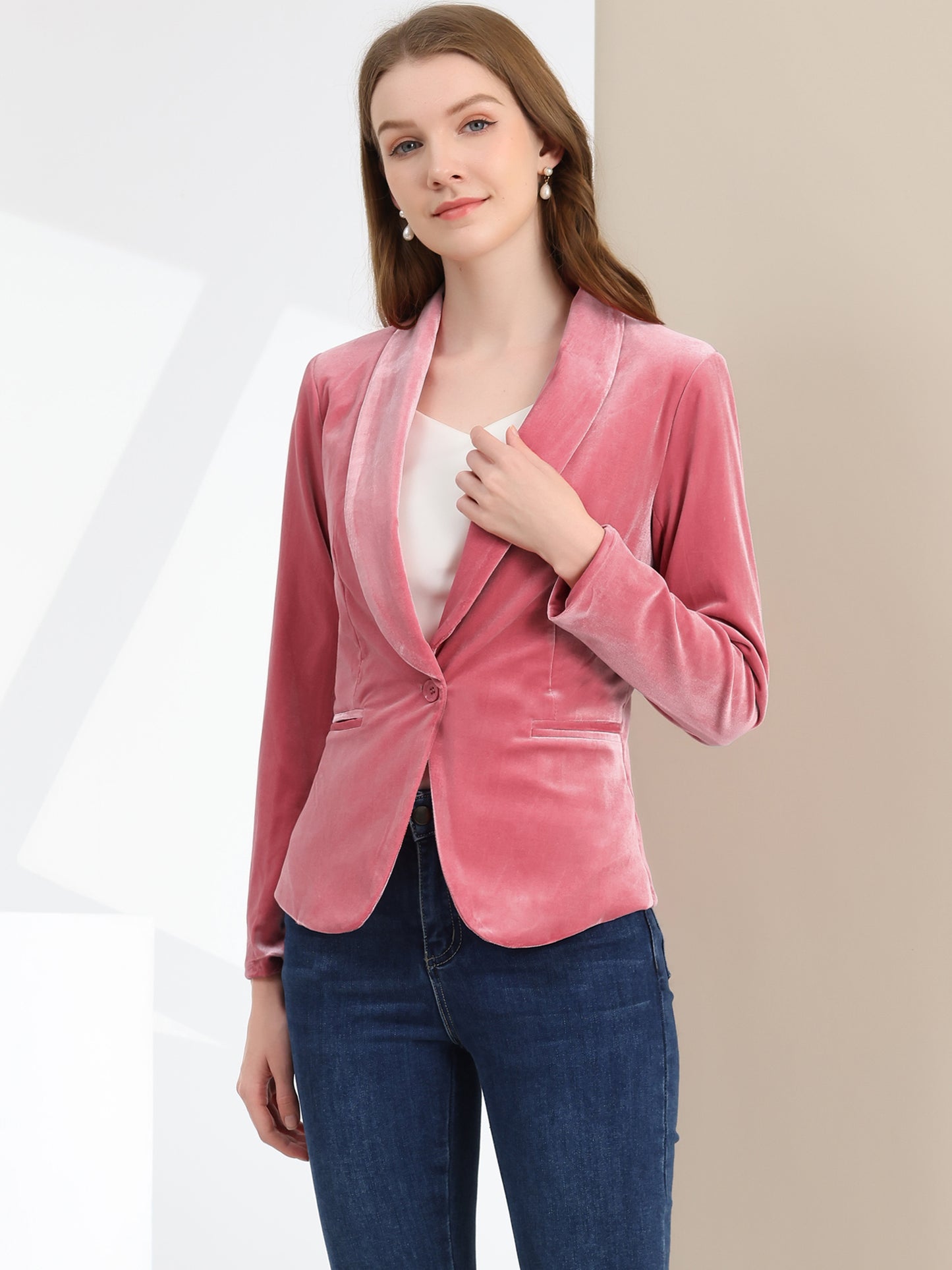 Women's Shawl Collar 1 Button Velvet Blazer (Available in Plus Size)