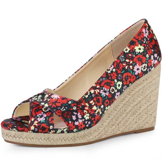 Sandalias de cuña con plataforma y punta abierta con diseño floral para mujer