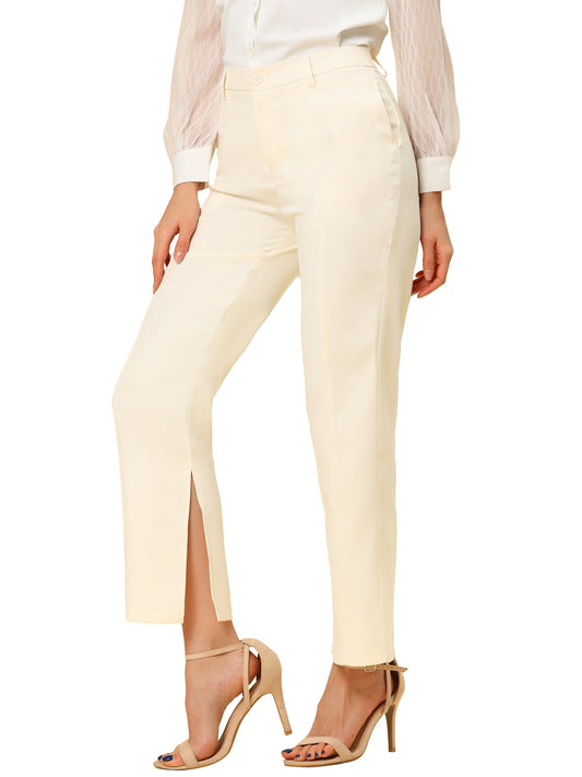 Women's High Waist Straight Leg Trousers Slit Hem Stretch Work Pants