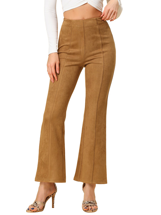 Women's Faux Suede Pants Business Casual Wide Legs Bell Bottom Flared Trousers (Available in Plus Size)